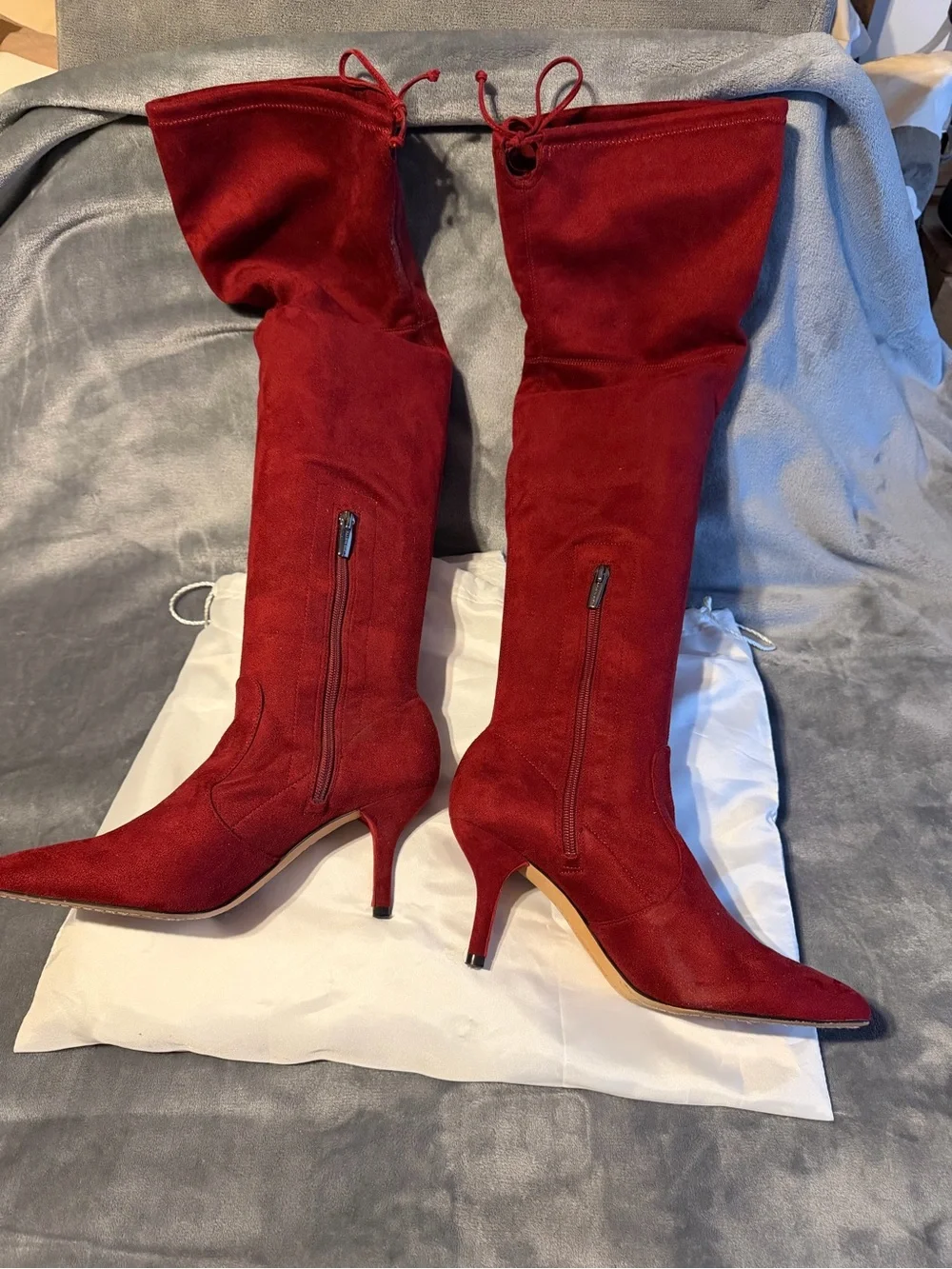 Vince Camuto Red Suede Over-the-Knee Pointed-Toe Stiletto Boots